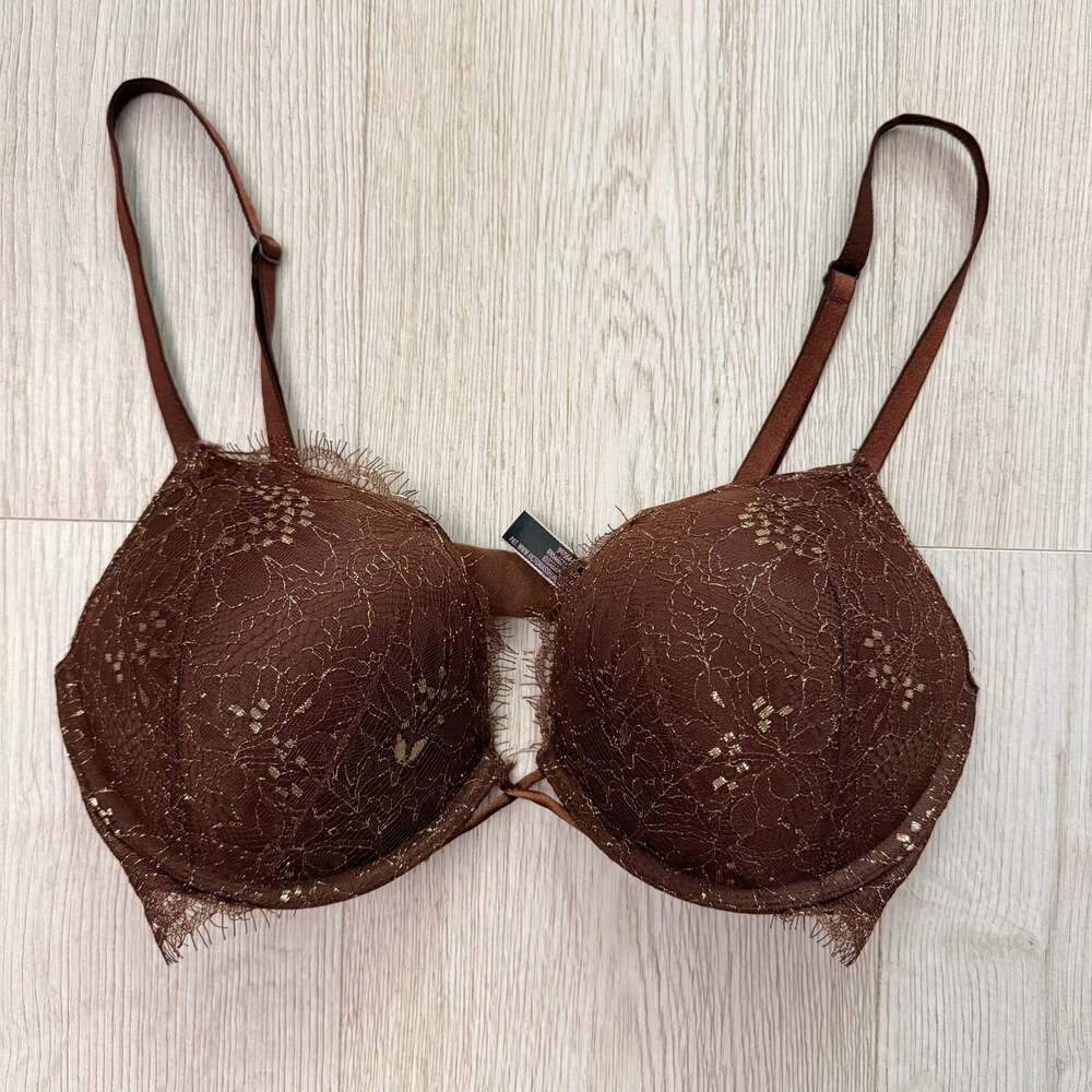 Victoria's Secret Bombshell Push-Up Bra 34C Brown Metallic Lace